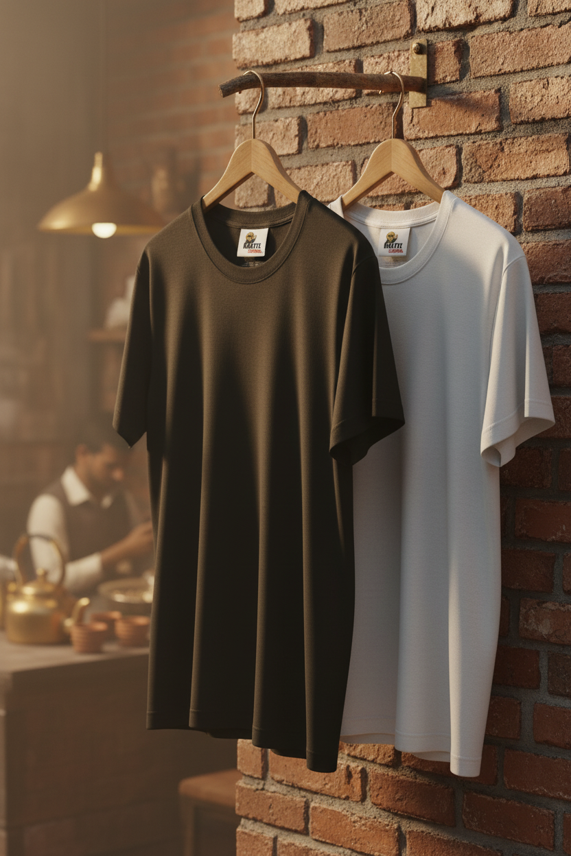 Black and white T-shirts on hangers