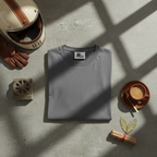 Classic T-shirt flat lay with motorcycle helmet