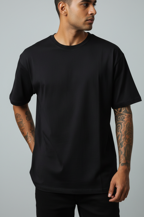 Oversized Tee — Black on Model