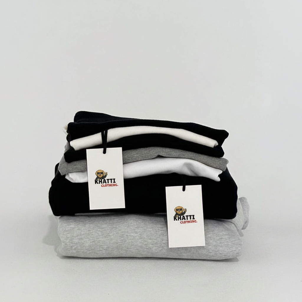 Stacked Clothing with Hanging Tags